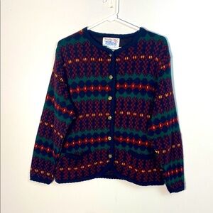 Vintage Tally-Ho Patterned Women's Cardigan Sweater size large